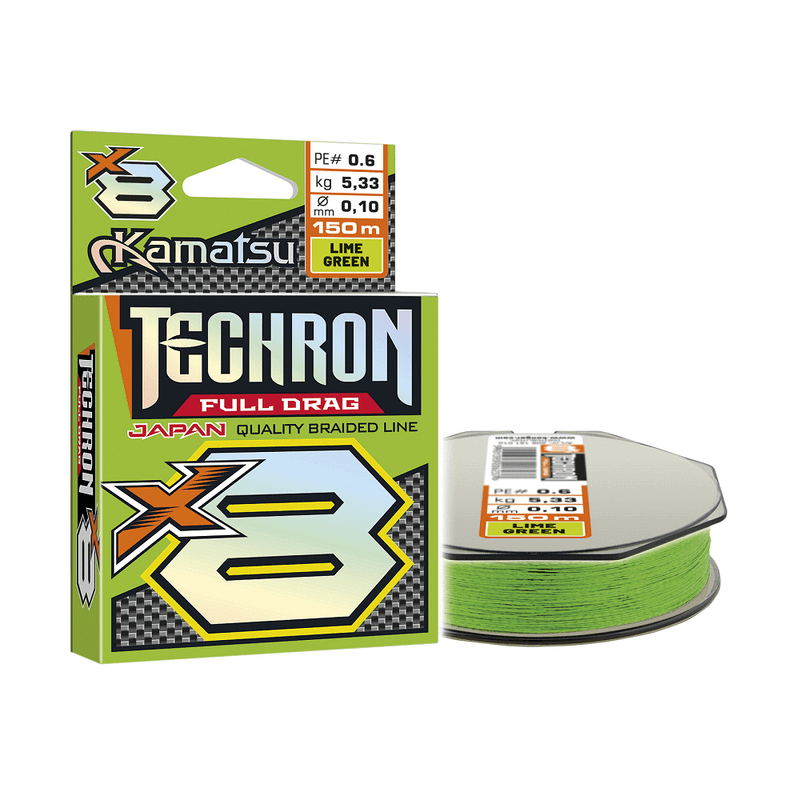 Плетено влакно Kamatsu Techron Full Drag X8 Lime Green - 150 m, PE#0.3 ...
